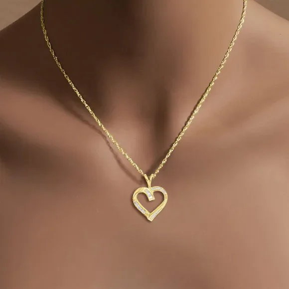 Princess & Baguette Diamond Heart Shaped Necklace